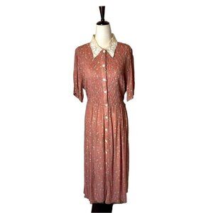Piccalino Petites Vintage Pink Floral Print Lace Collar Tie Waist Maxi Dress 10